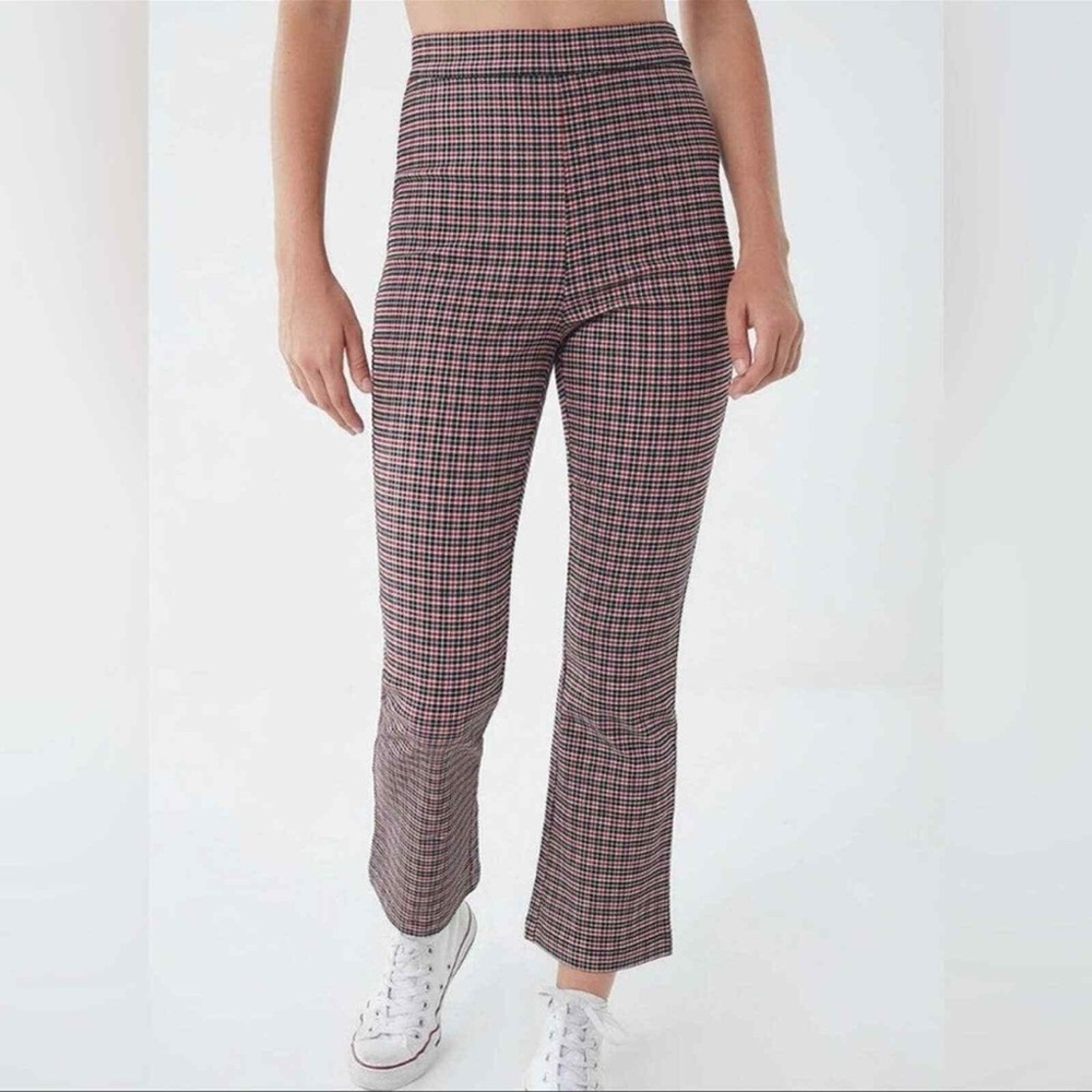 Urban Outfitters Plaid Stretch Crop Kick Flare Pants‎ red black Sz 0